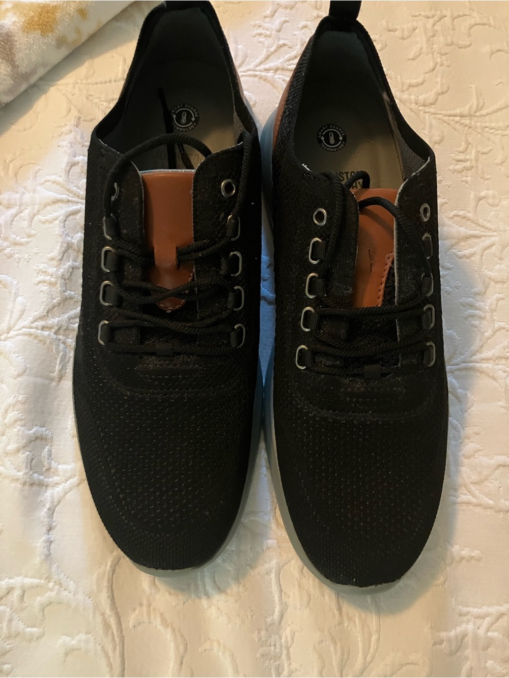 Johnston & Murphy Black Knit Sneakers with Brown Tongue